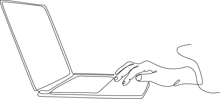 laptop and cup of coffee in single continuous line art vector
