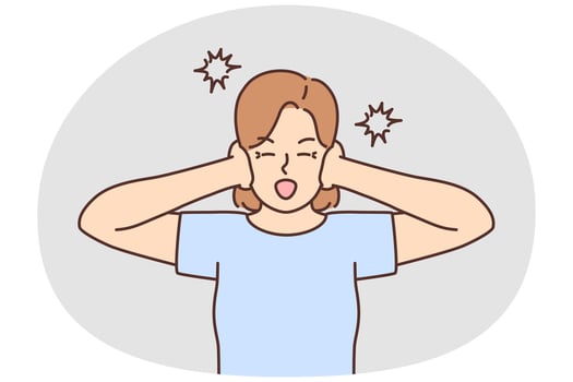 Unhappy woman suffer from excessive noise vector