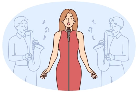 Female singer singing on stage vector