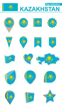 Kazakhstan Flag Collection. Big set for design. vector