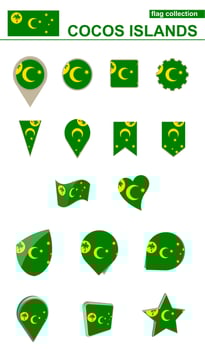 Cocos Islands Flag Collection. Big set for design. vector