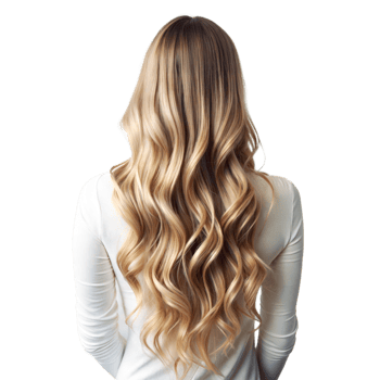 A woman with long blonde hair is sitting with her back to the camera png