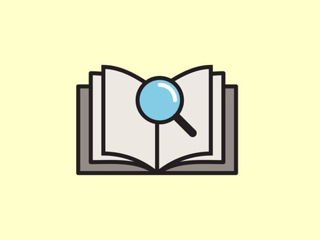 Icon with book and a magnifying glass for search. illustration vector