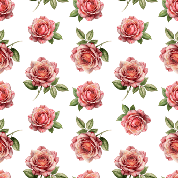 Seamless pattern bunch of pink roses with green leaves. The roses are arranged in a pattern, with some overlapping and others standing alone. png