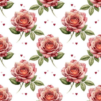 A seamless pattern of roses with hearts in the center. The image has a romantic and feminine feel to it. png