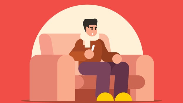 Sick boy with fever in bed illustration vector