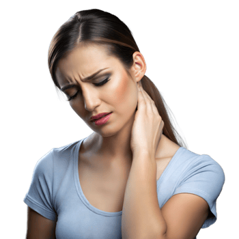 Woman Experiencing Neck Pain While Standing Against a Transparent Background png