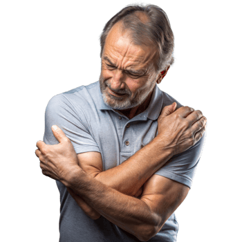 Elderly Man in Gray Shirt Experiencing Shoulder Pain png