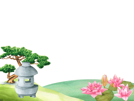 Japanese Garden. Border. Bonsai tree Pine, Stone Lantern and Buds Pink Lotus. Hand drawn Watercolor illustration sculpture with copy space. Japanese stone statue, Landscape design element png