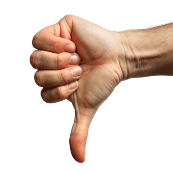 Close-up of a hand showing thumbs down sign, isolated on a transparent background png