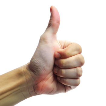 A close-up of a hand showing a thumbs up gesture on a transparent background png
