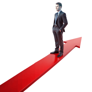 Confident businessman on rising arrow path png