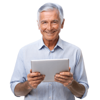 Happy senior man using tablet png