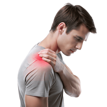 Young man with shoulder pain on transparent background png