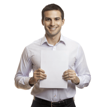Smiling businessman holding blank paper png