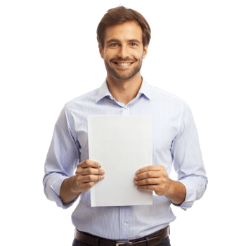 Confident businessman holding blank paper png