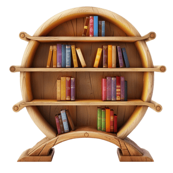 a wooden book shelf with books on it AI-Generated png