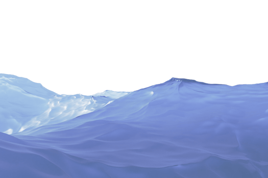 Turbulent Blue Shallow Waters isolated on a transparent background. Close up of fierce blue waves in a shallow sea, partially lit by the sun. No foaming. No bubbles. Two visible water peaks. png