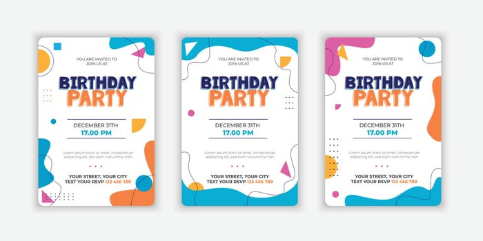 Set Hand drawn abstract shapes birthday invitation template vector