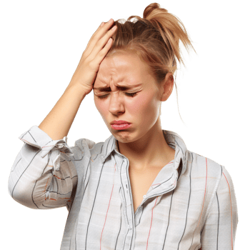 Woman having headache with hands holding head, transparent background png