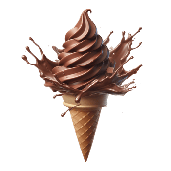 chocolate ice cream cone with splash on transparent background png