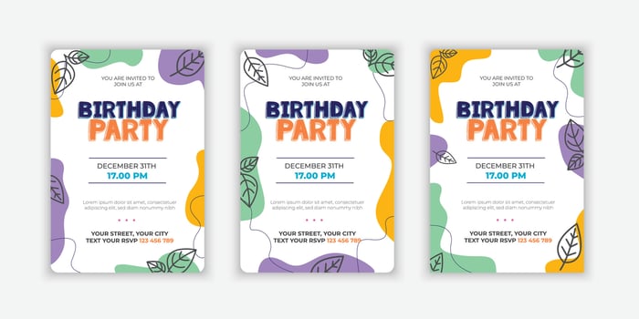 Set Hand drawn abstract shapes birthday invitation template vector