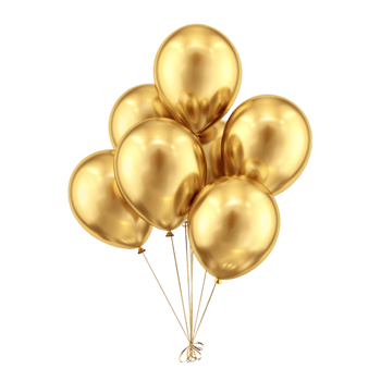 Sparkling Gold Balloon Decorations isolated at transparent background png