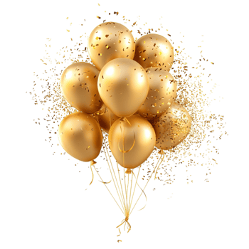 Yellow gold balloons and golden star glossy realistic gold glossy baloon for holiday isolated at transparent background png