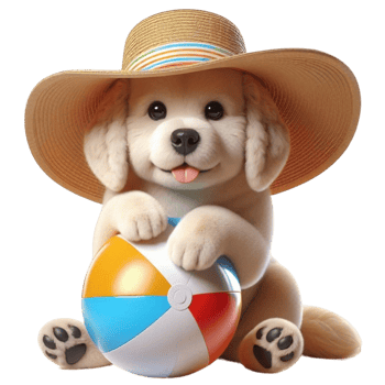 wearing dog wearing a hat and holding a beach ball png