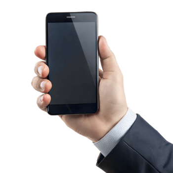 Hand holding a sleek black smartphone with a transparent background for digital use png