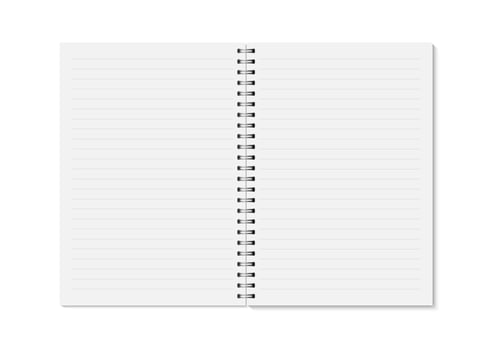 Realistic opened horizontal lined notebook. vector