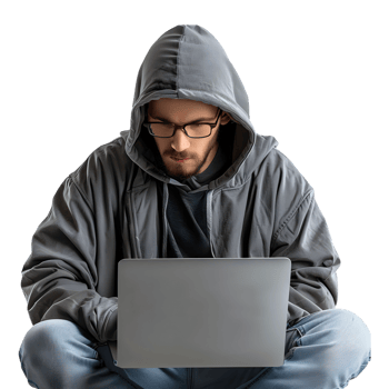 Hacker Working on Laptop on Transparent Background png