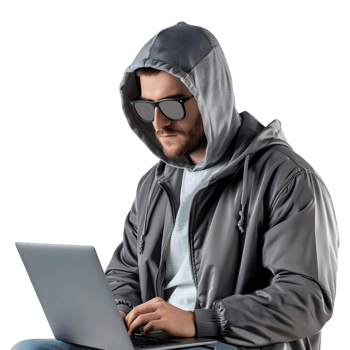 Hacker Working on Laptop on Transparent Background png