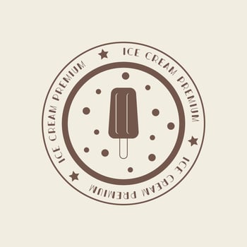 Ice cream logo on a stick of fruit ice. Vintage badge, label with the logo of an ice cream shop. Isolated illustration on a transparent background. vector