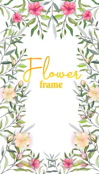 floral bushy frame, romantic vintage style. Yellow and pink flowers with leafs on white background. Design for your text, greeting vector