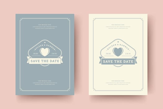 Wedding invitation save the date cards vintage typographic template design. vector