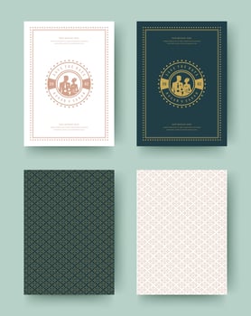 Wedding invitation save the date cards vintage typographic template design. vector
