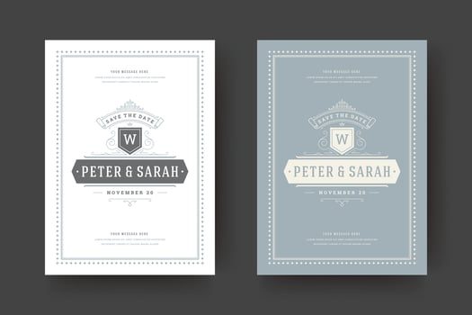 Wedding save the date invitation cards flourishes ornaments vector