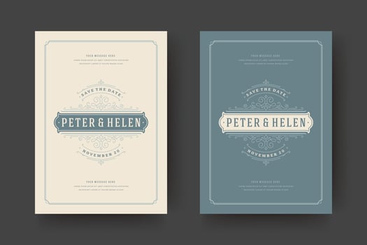 Wedding save the date invitation cards flourishes ornaments. vector