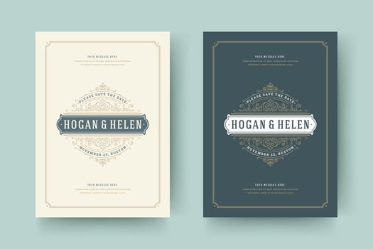 Wedding save the date invitation cards flourishes ornaments. vector
