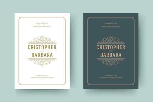 Wedding save the date invitation cards flourishes ornaments. vector