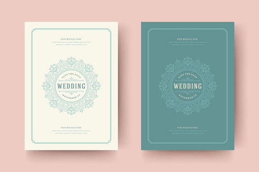 Wedding save the date invitation cards flourishes ornaments. vector