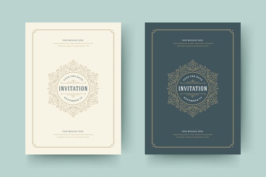 Wedding save the date invitation cards flourishes ornaments. vector