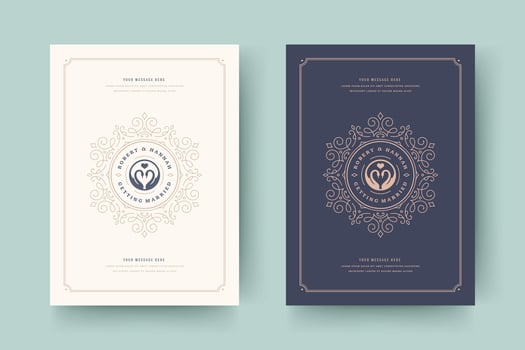 Wedding save the date invitation cards flourishes ornaments. vector