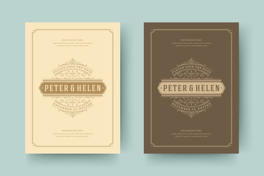 Wedding save the date invitation cards flourishes ornaments. vector