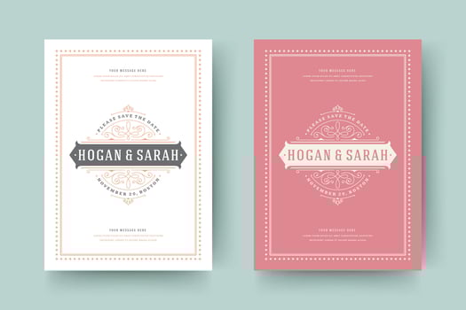 Wedding save the date invitation cards flourishes ornaments. vector