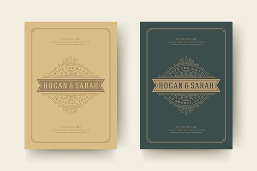 Wedding save the date invitation cards flourishes ornaments. vector