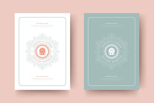 Wedding save the date invitation cards flourishes ornaments. vector