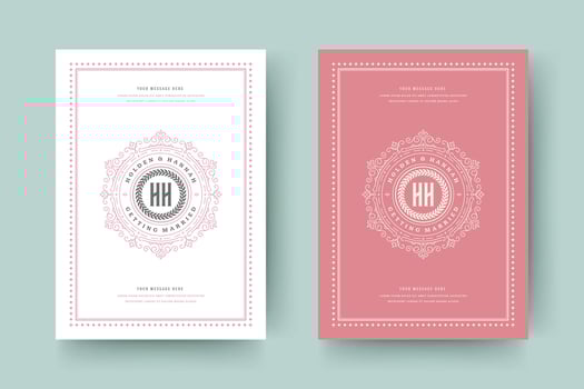 Wedding save the date invitation cards flourishes ornaments. vector