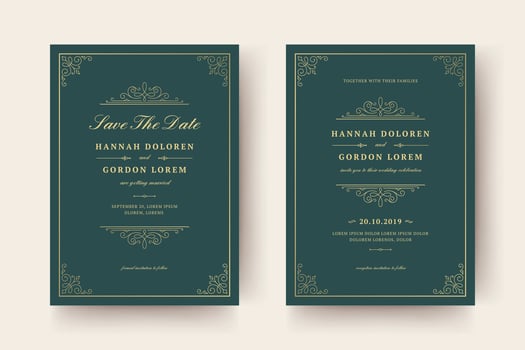 Wedding invitation and save the date cards flourishes ornaments. vector
